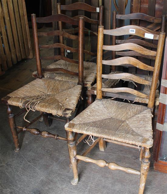 4 rush seat ladder back chairs